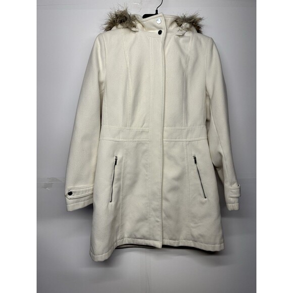 METAPHOR Women's White Jacket Size Medium with Detachable Hood and Faux Fur Trim - Picture 1 of 12